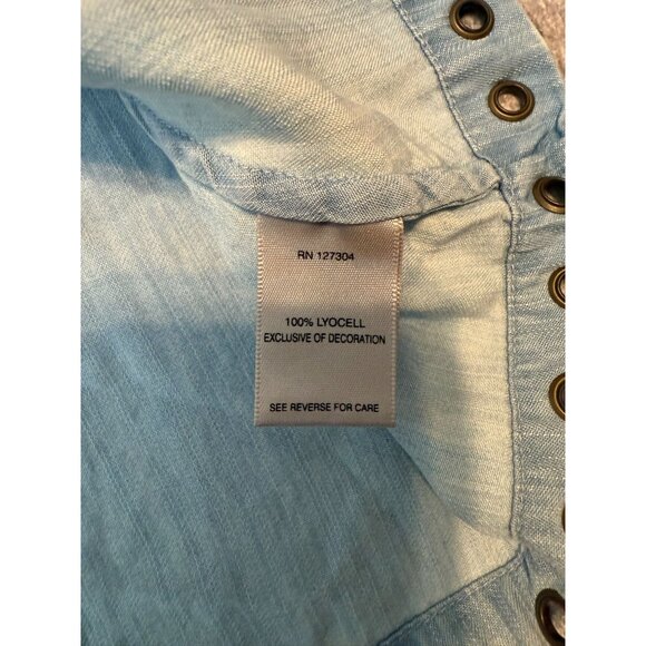 John Mark Women's Pullover Chambray Blouse Medium 3/4 Sleeves Coastal Lagenlook - Picture 6 of 9